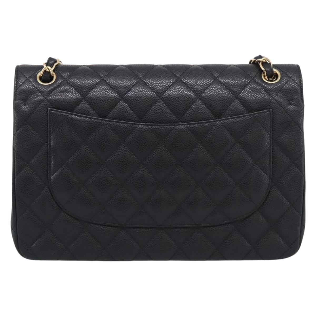 CHANEL Big Matelasse30 Chain Bag Caviar Skin Black Gold CC Auth 214053SAM