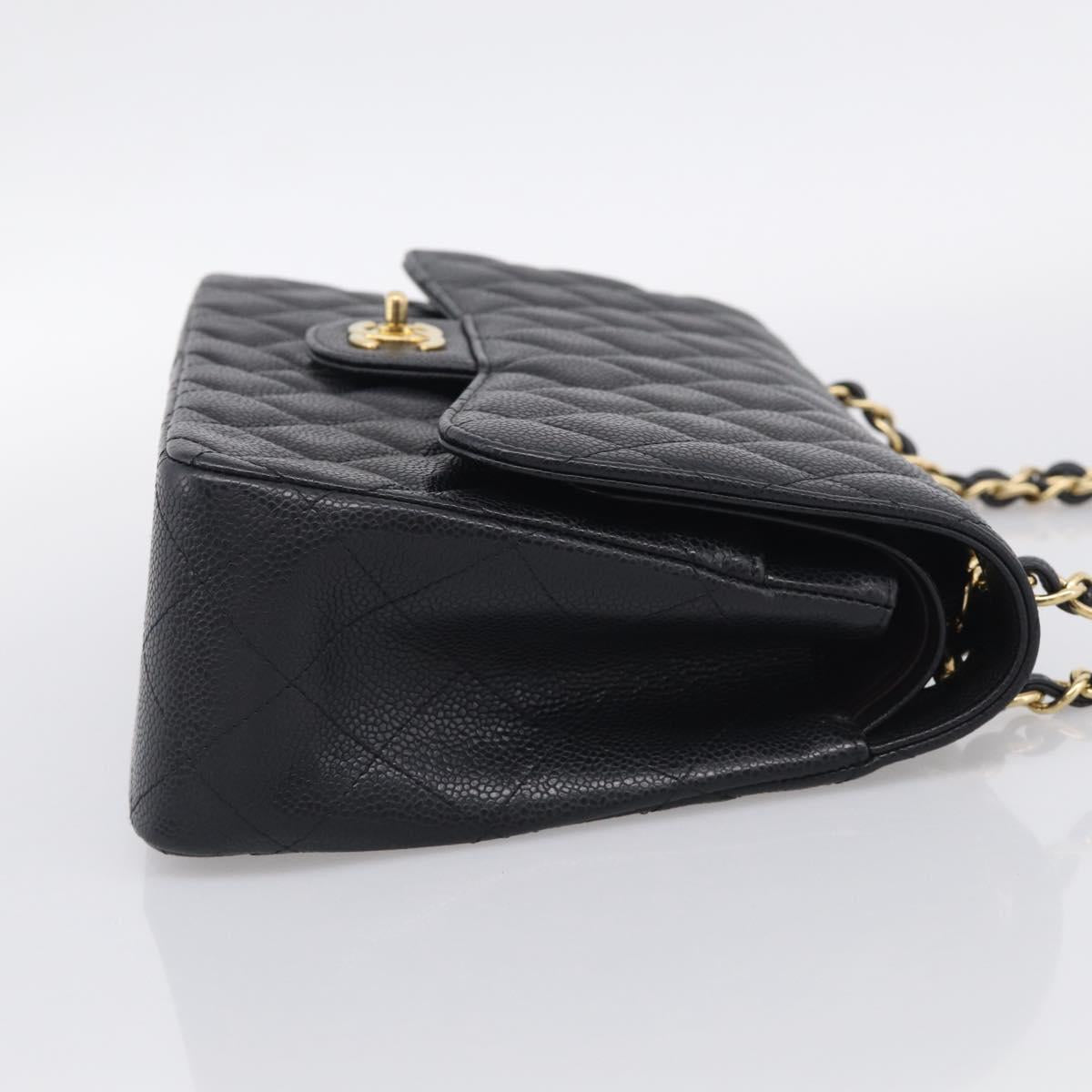 CHANEL Big Matelasse30 Chain Bag Caviar Skin Black Gold CC Auth 214053SAM
