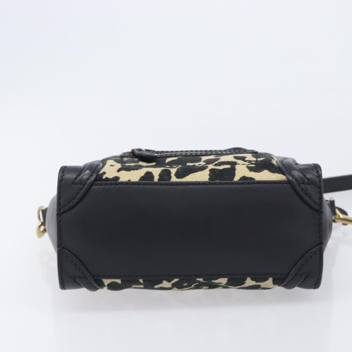 CELINE Leopard Pattern Luggage Nano Shopper Bag Canvas Leather 2way Auth 214054M
