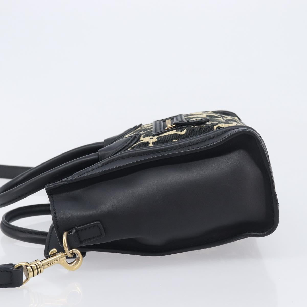 CELINE Leopard Pattern Luggage Nano Shopper Bag Canvas Leather 2way Auth 214054M