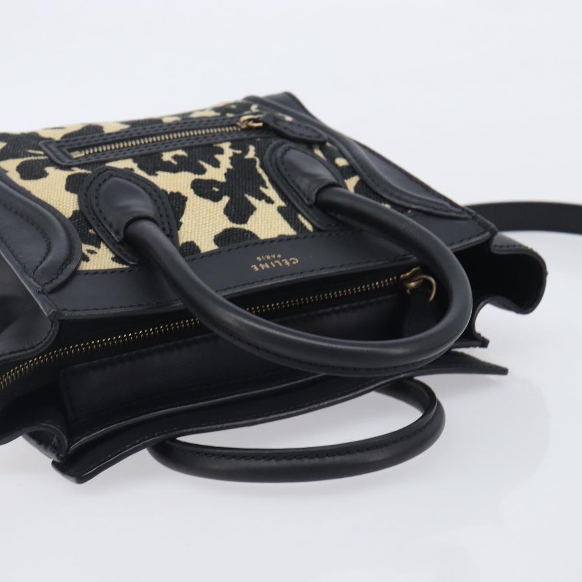 CELINE Leopard Pattern Luggage Nano Shopper Bag Canvas Leather 2way Auth 214054M
