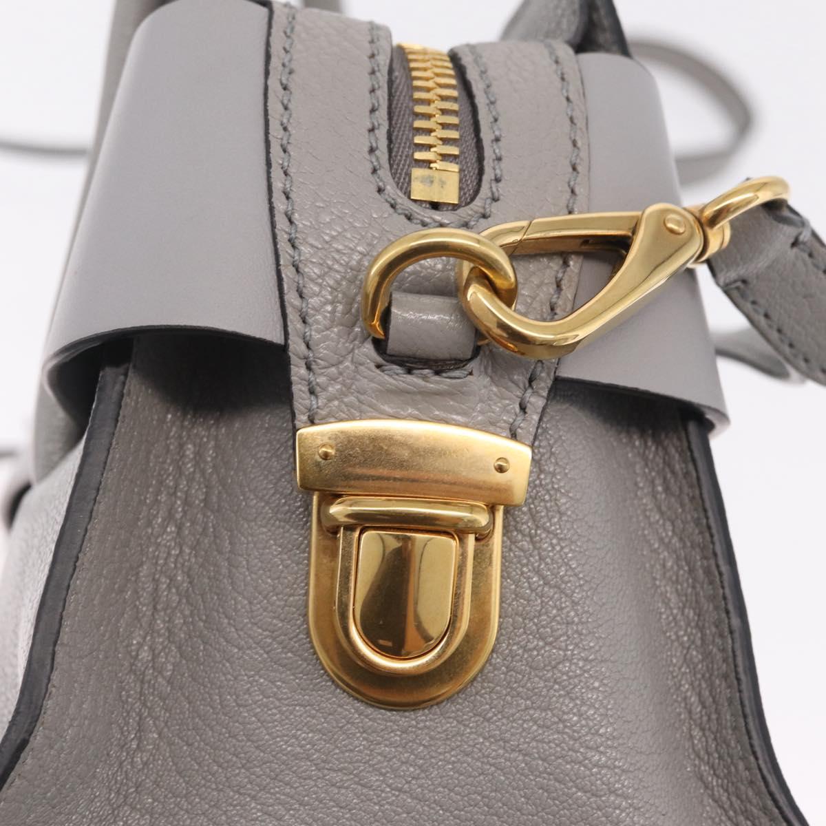 Miu Miu Madras Hand Bag Leather 2way Gray Gold Auth 214055V