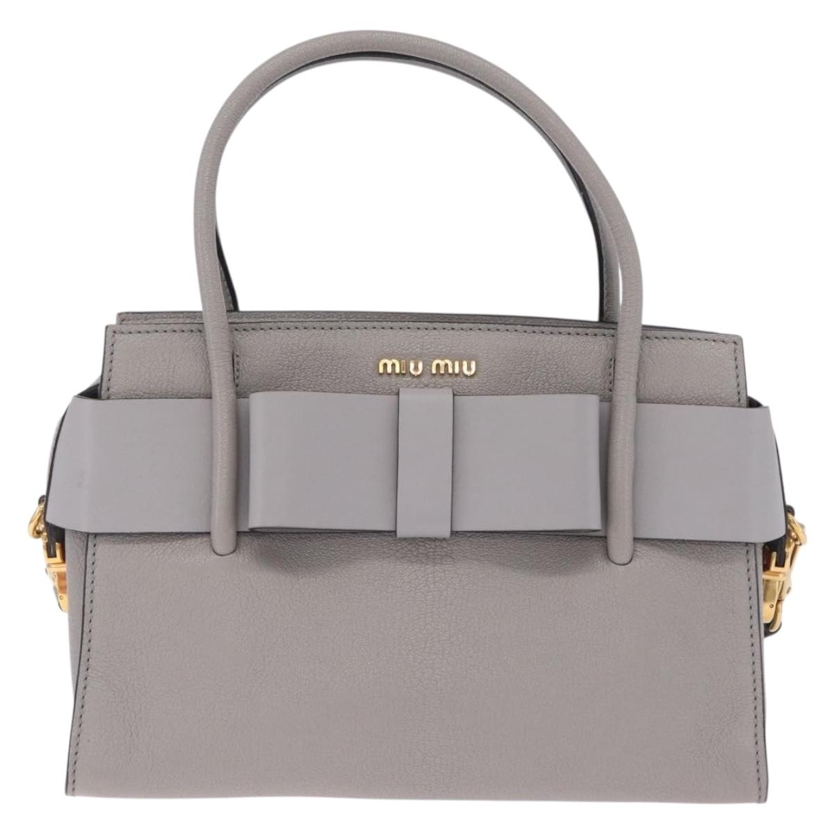 Miu Miu Madras Hand Bag Leather 2way Gray Gold Auth 214055V