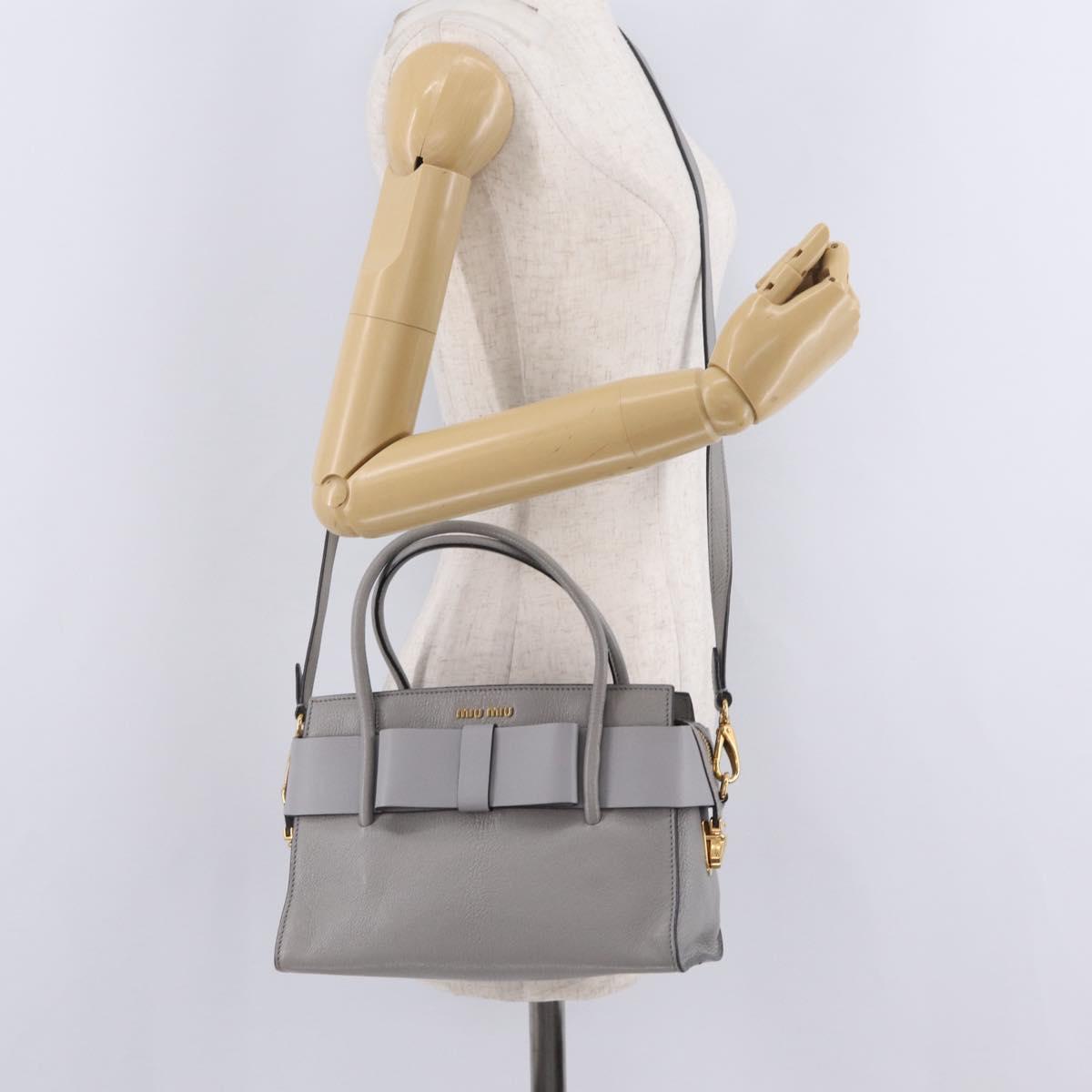 Miu Miu Madras Hand Bag Leather 2way Gray Gold Auth 214055V