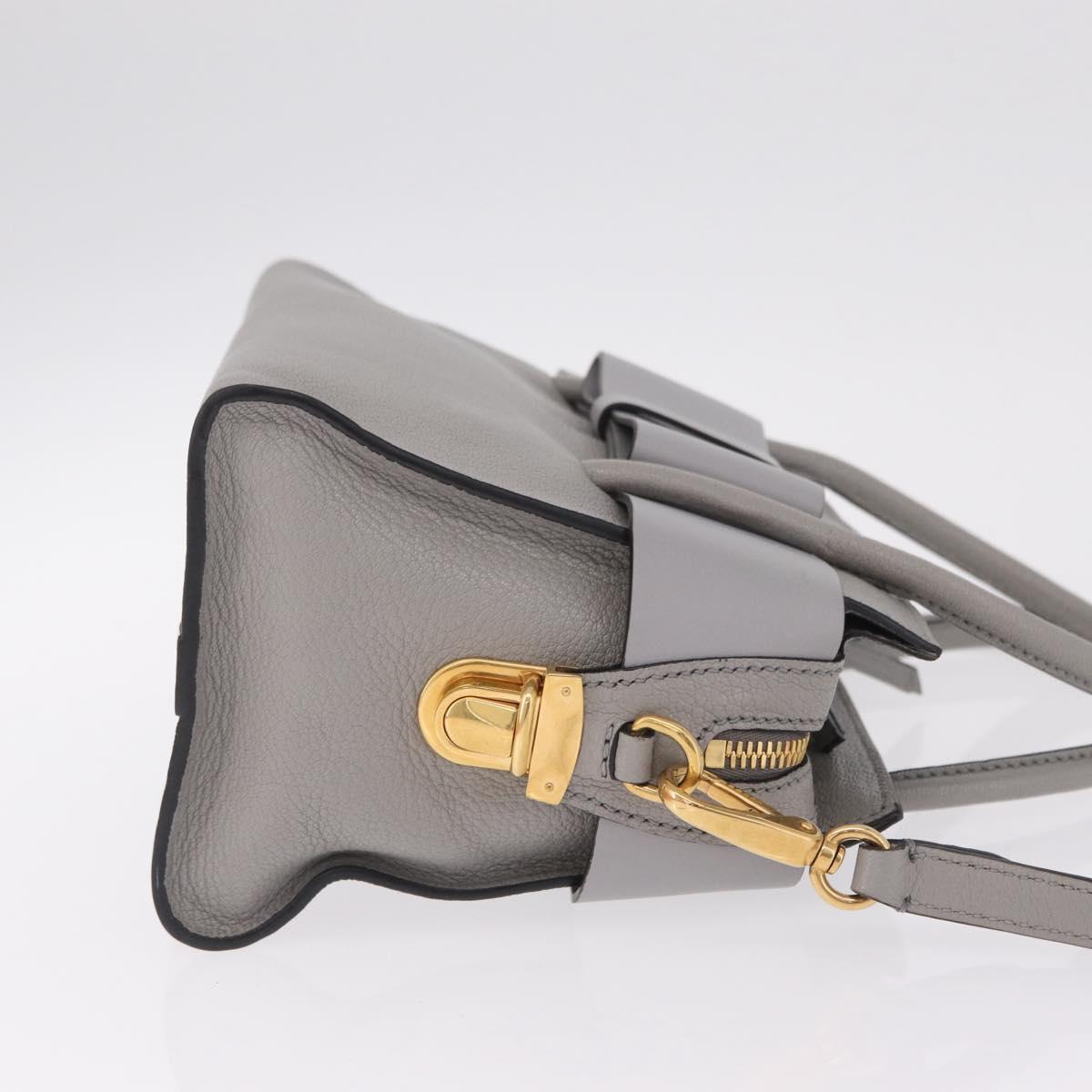 Miu Miu Madras Hand Bag Leather 2way Gray Gold Auth 214055V