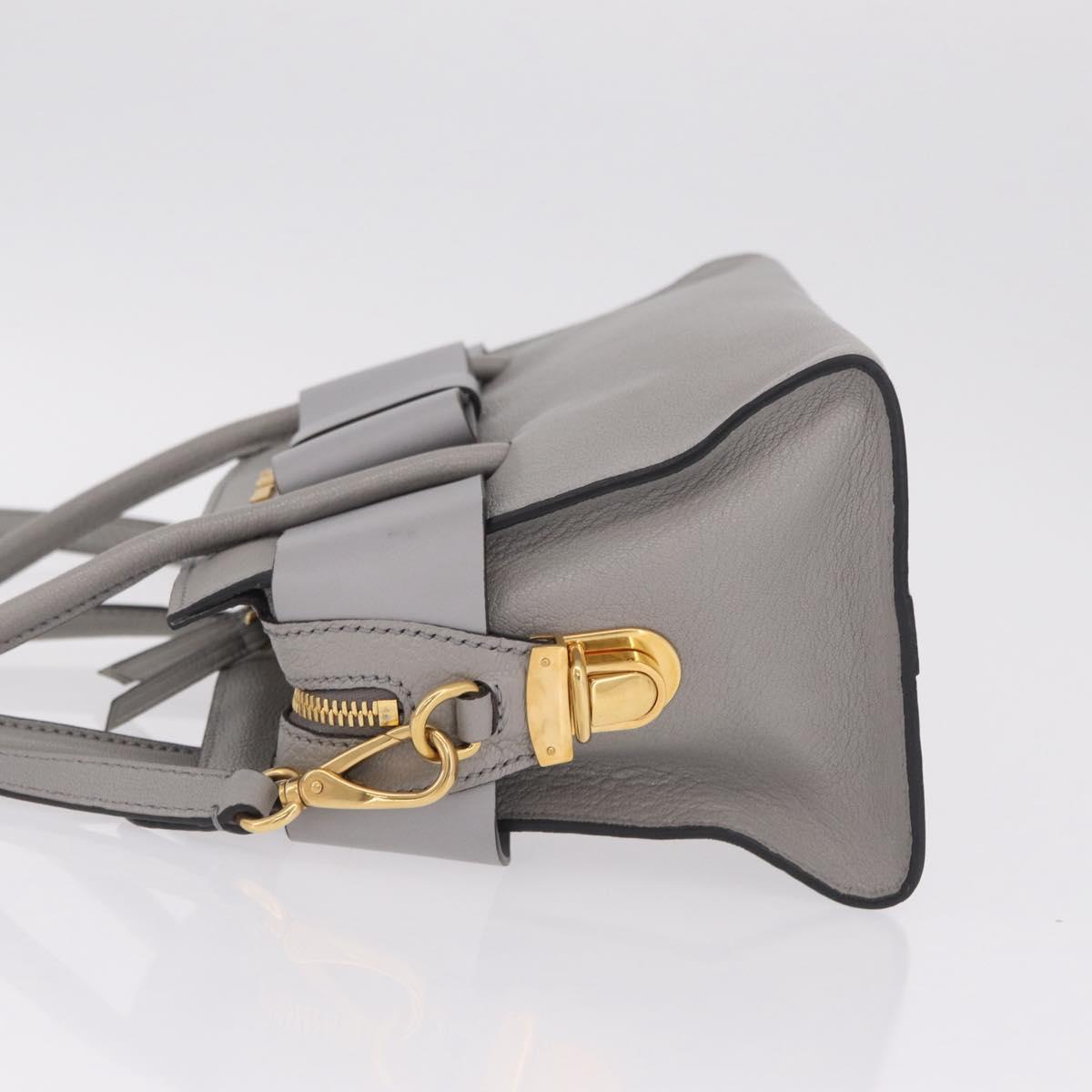 Miu Miu Madras Hand Bag Leather 2way Gray Gold Auth 214055V