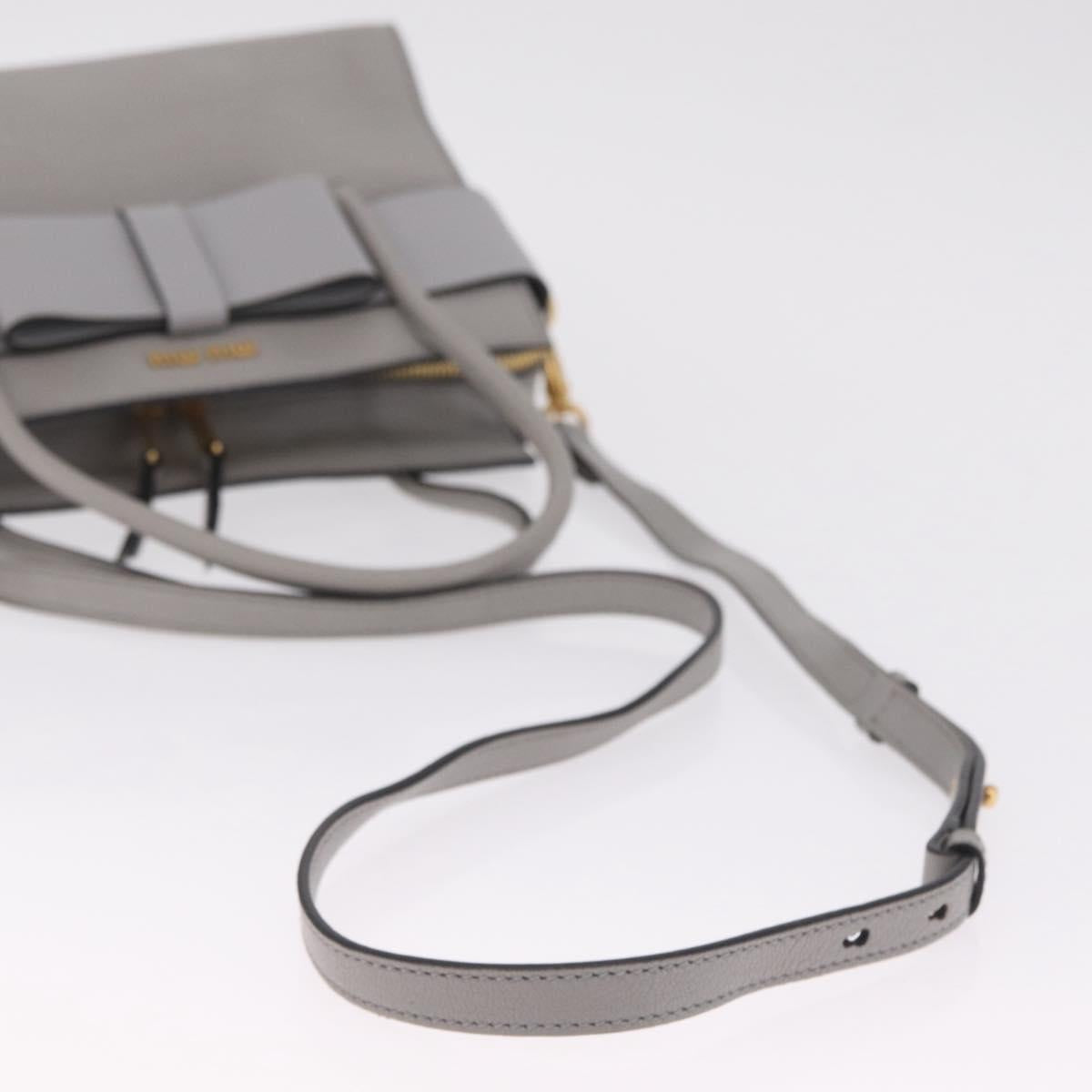 Miu Miu Madras Hand Bag Leather 2way Gray Gold Auth 214055V
