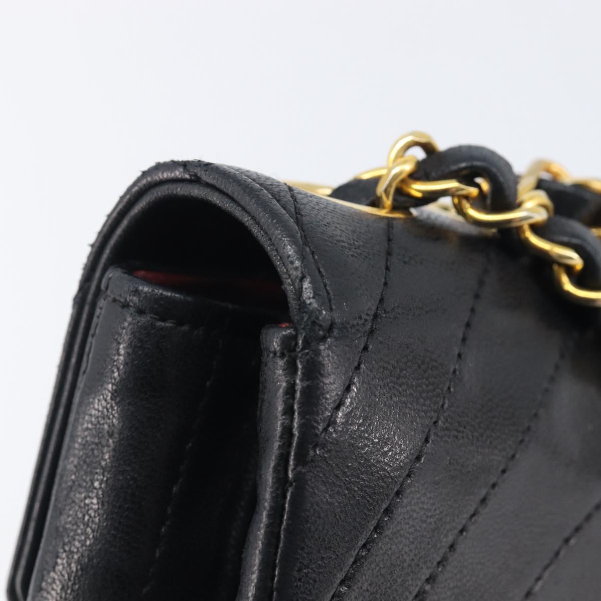 CHANEL Chain Shoulder Bag Lamb Skin Black Gold CC Auth 214056V