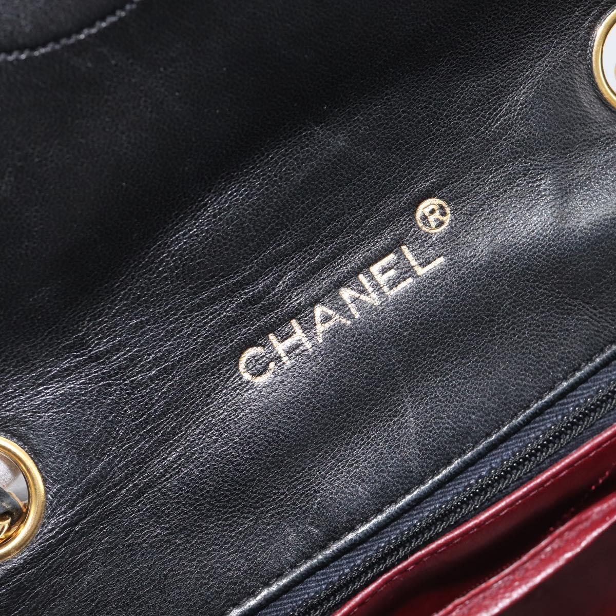 CHANEL Chain Shoulder Bag Lamb Skin Black Gold CC Auth 214056V