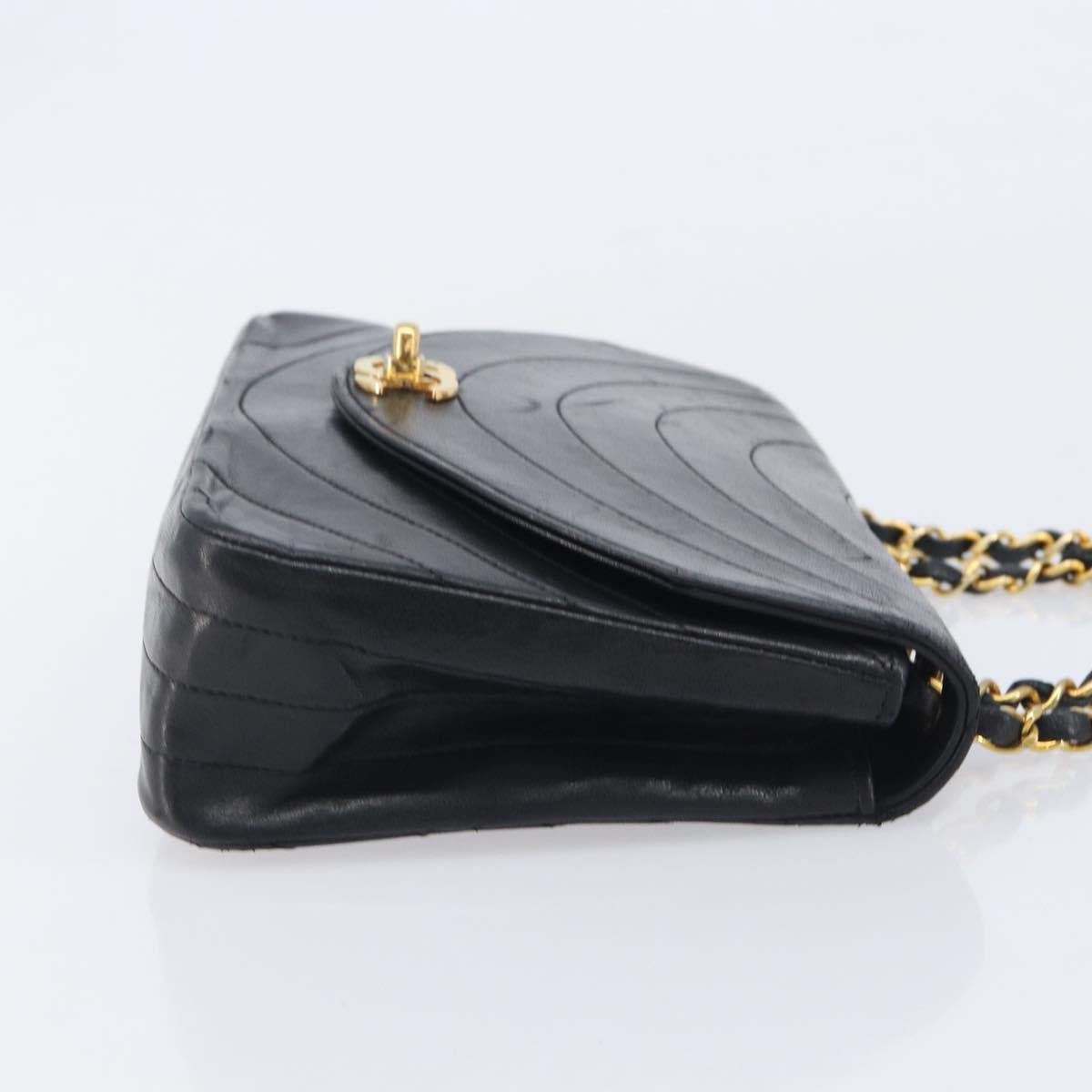 CHANEL Chain Shoulder Bag Lamb Skin Black Gold CC Auth 214056V