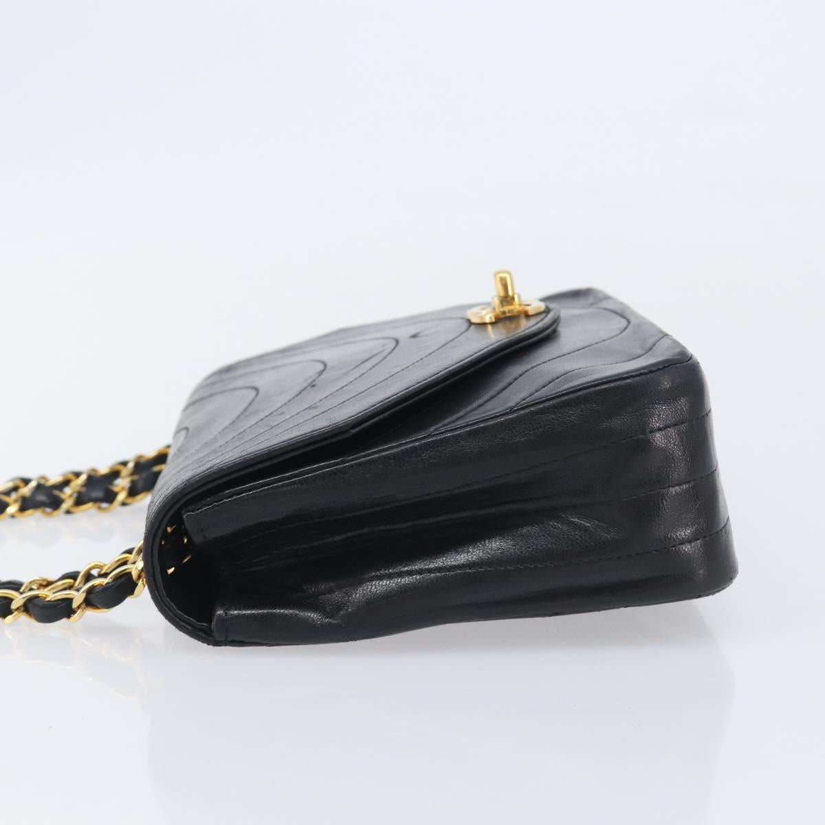 CHANEL Chain Shoulder Bag Lamb Skin Black Gold CC Auth 214056V