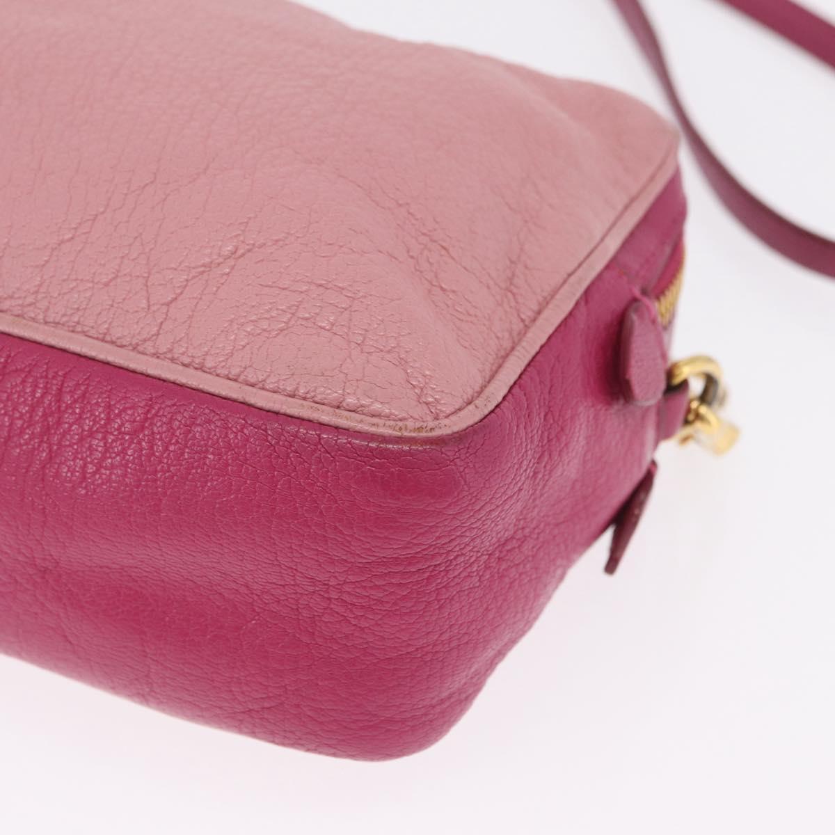 Miu Miu Madras Shoulder Bag Leather Pink Gold Auth 214059A