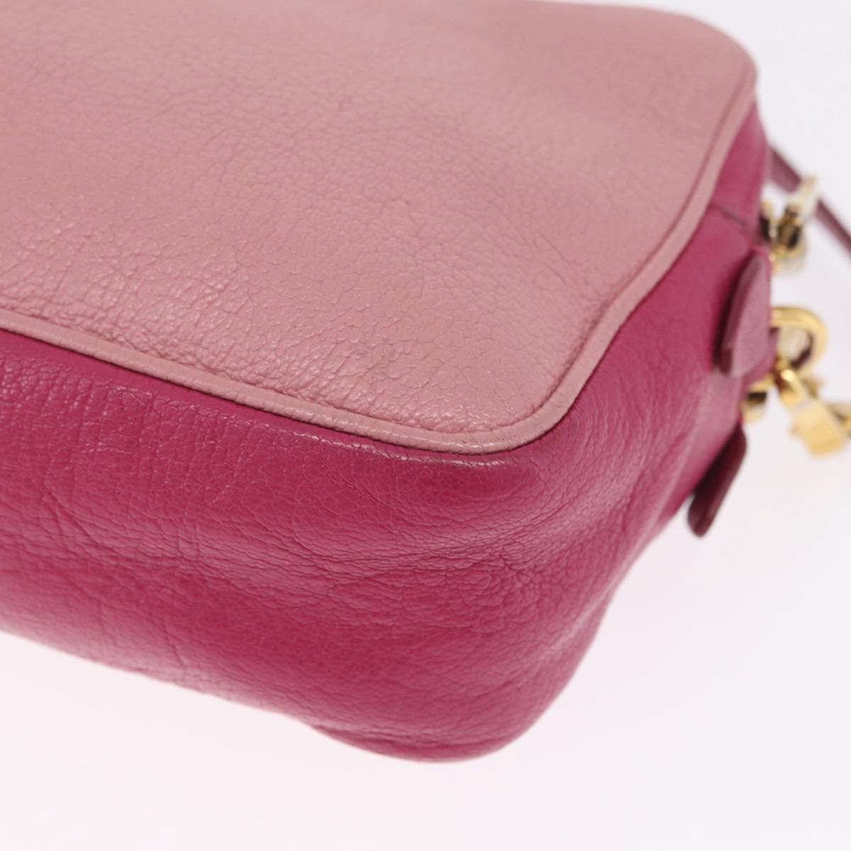 Miu Miu Madras Shoulder Bag Leather Pink Gold Auth 214059A