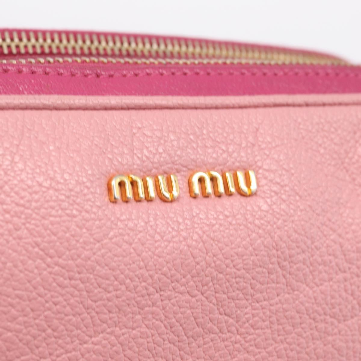 Miu Miu Madras Shoulder Bag Leather Pink Gold Auth 214059A
