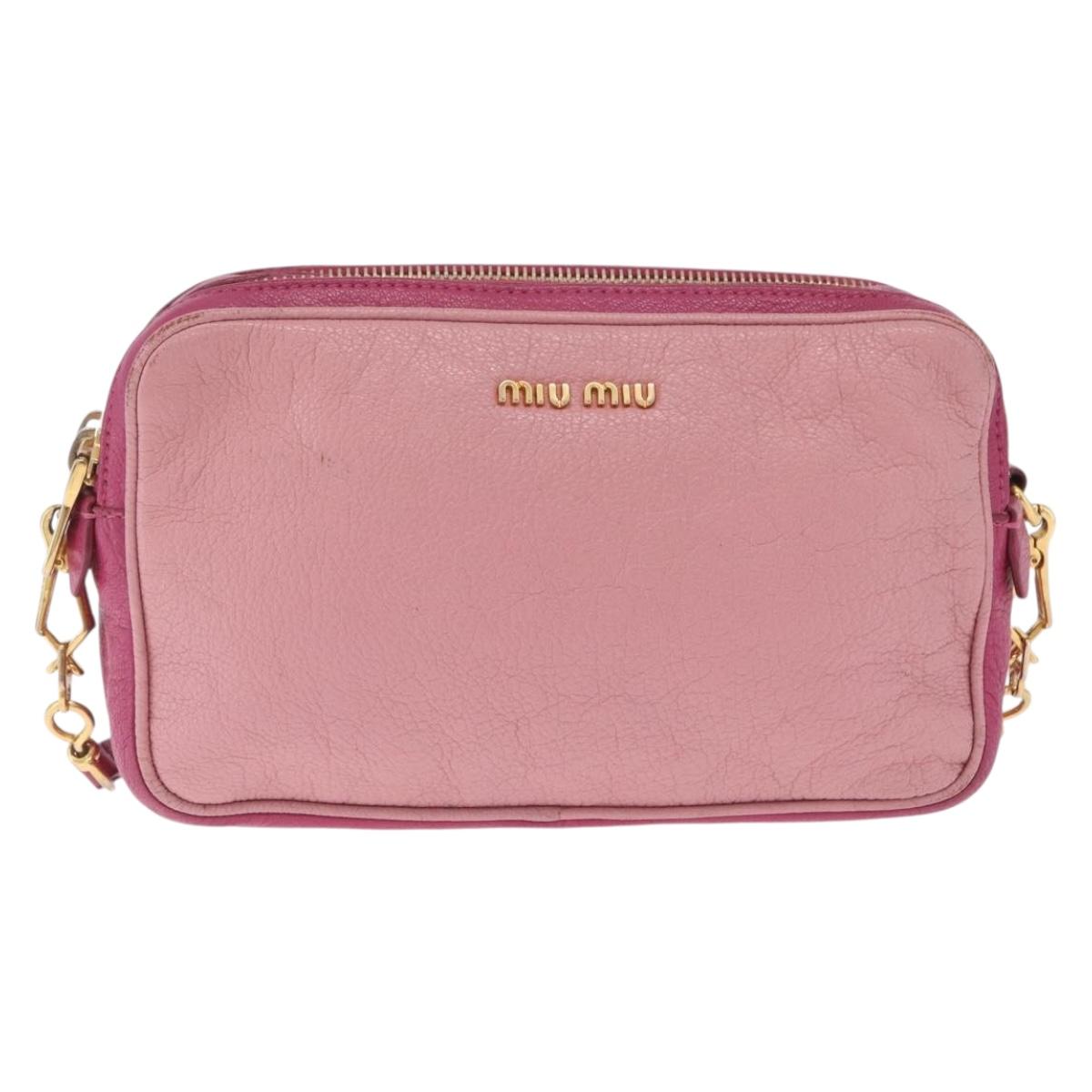 Miu Miu Madras Shoulder Bag Leather Pink Gold Auth 214059A