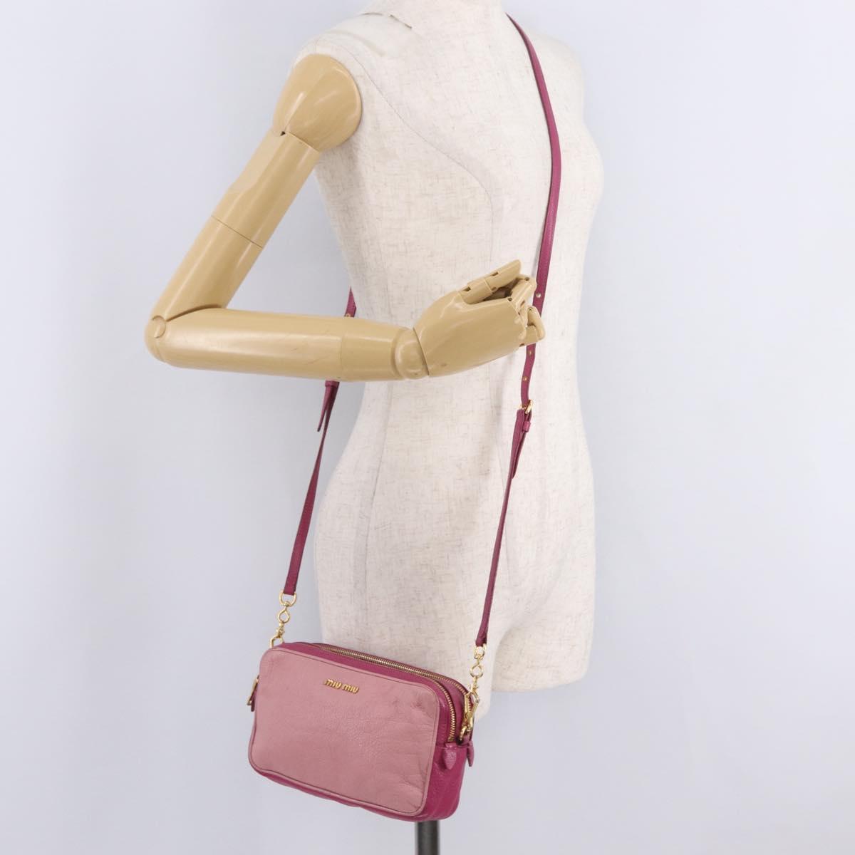 Miu Miu Madras Shoulder Bag Leather Pink Gold Auth 214059A