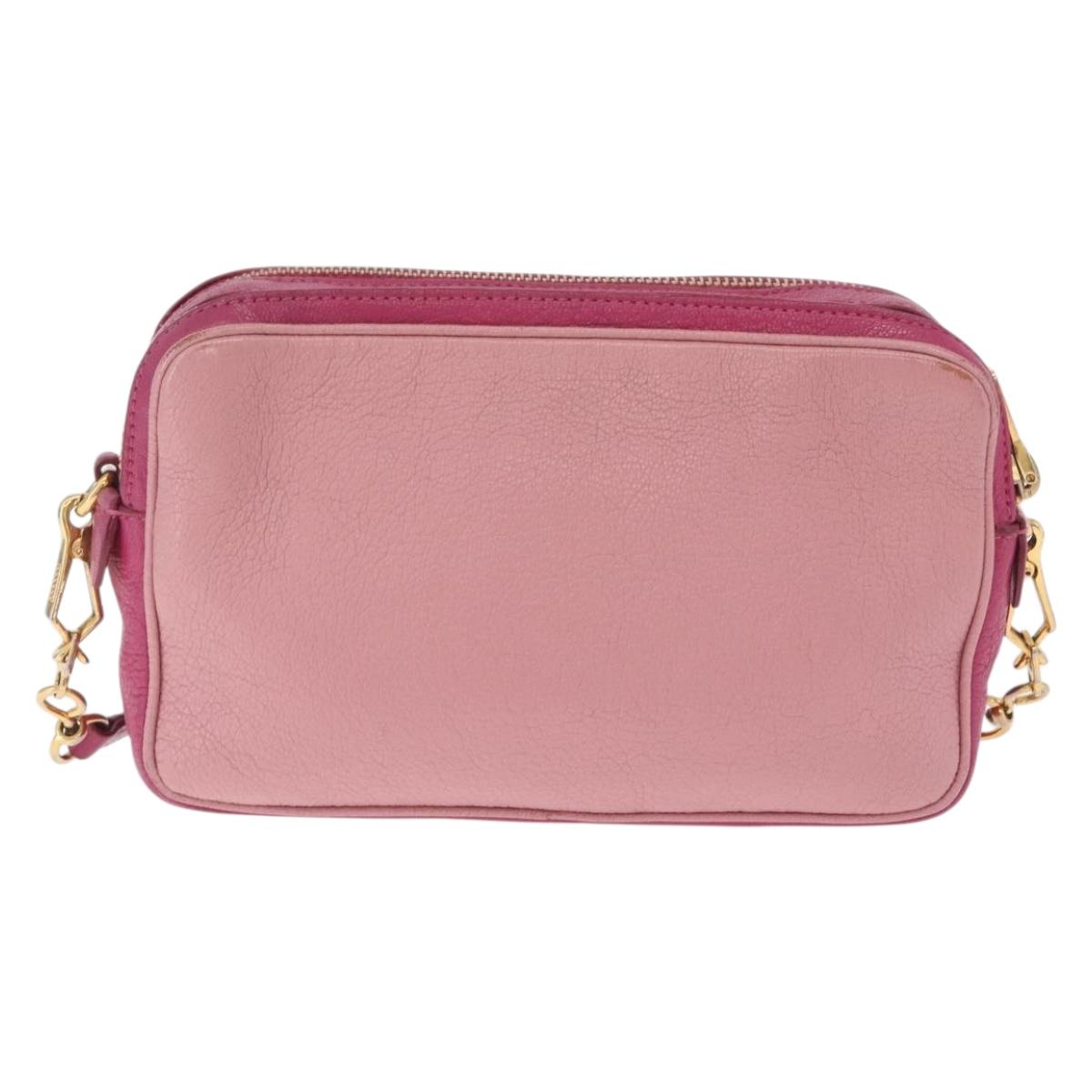 Miu Miu Madras Shoulder Bag Leather Pink Gold Auth 214059A