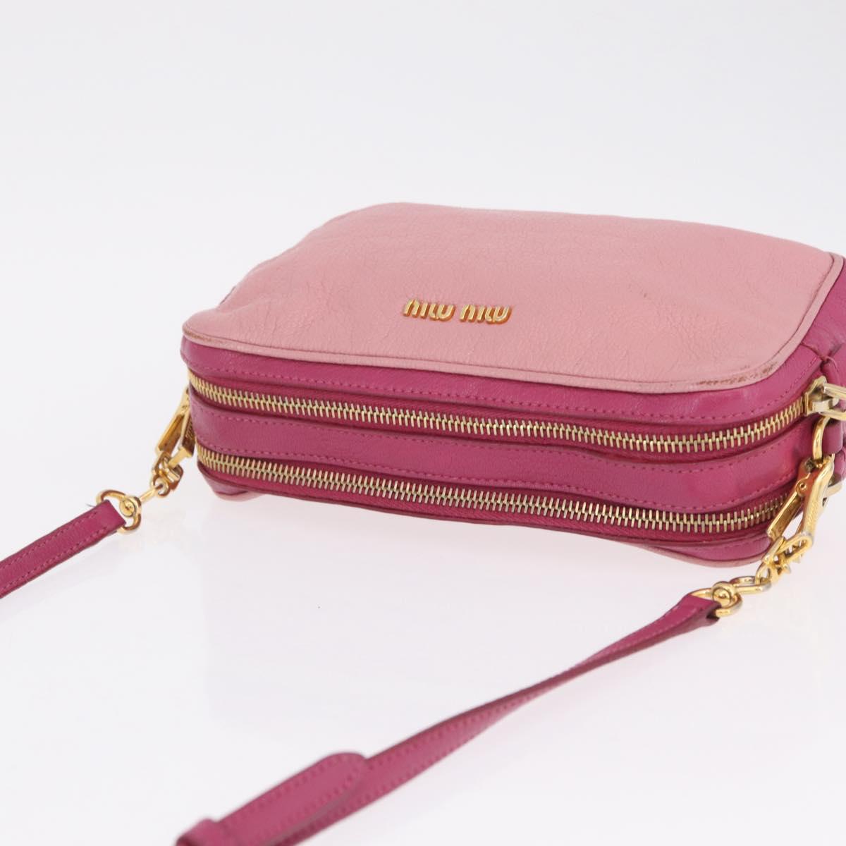 Miu Miu Madras Shoulder Bag Leather Pink Gold Auth 214059A
