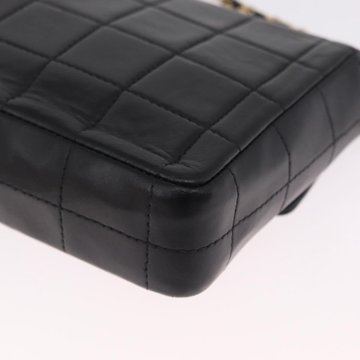 CHANEL Choco Bar Line Chain Shoulder Bag Lamb Skin Gold Black CC Auth 214068V