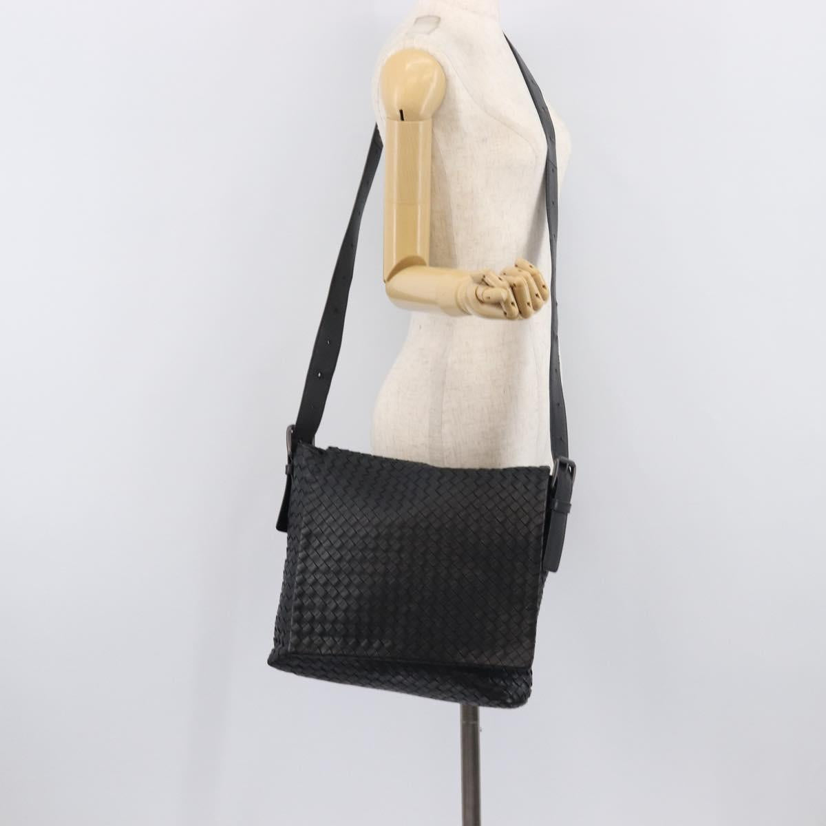 Bottega Veneta INTRECCIATO Shoulder Bag Leather Black Auth 214083V
