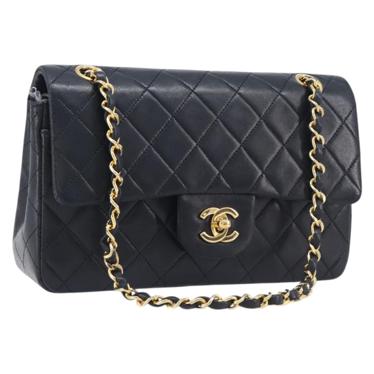CHANEL Matelasse23 Chain Shoulder Bag Lamb Skin Black Gold CC Auth 214092SAM