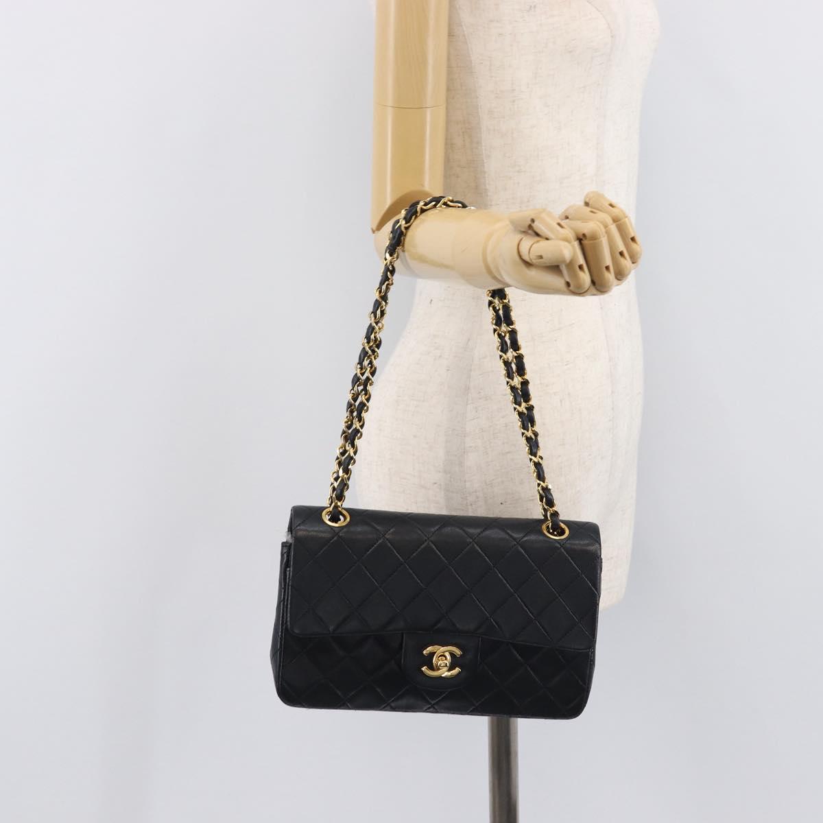 CHANEL Matelasse23 Chain Shoulder Bag Lamb Skin Black Gold CC Auth 214092SAM