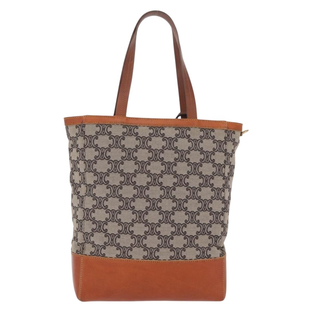 CELINE Paris Macadam Canvas Tote Bag Navy Gold Auth 214096A