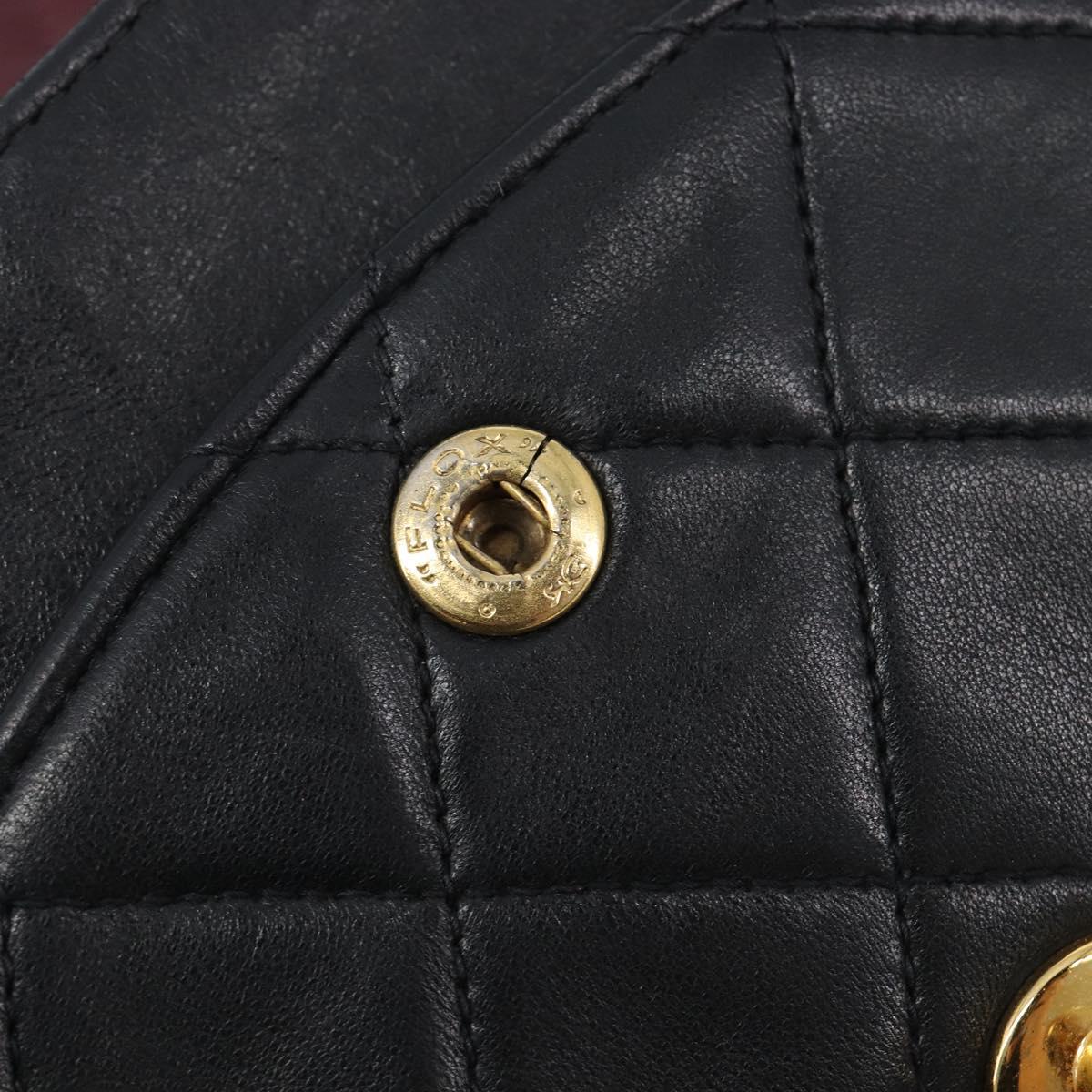 CHANEL Matelasse 25 Double Flap Chain Bag Lamb Skin Black Gold CC Auth 214103SAM