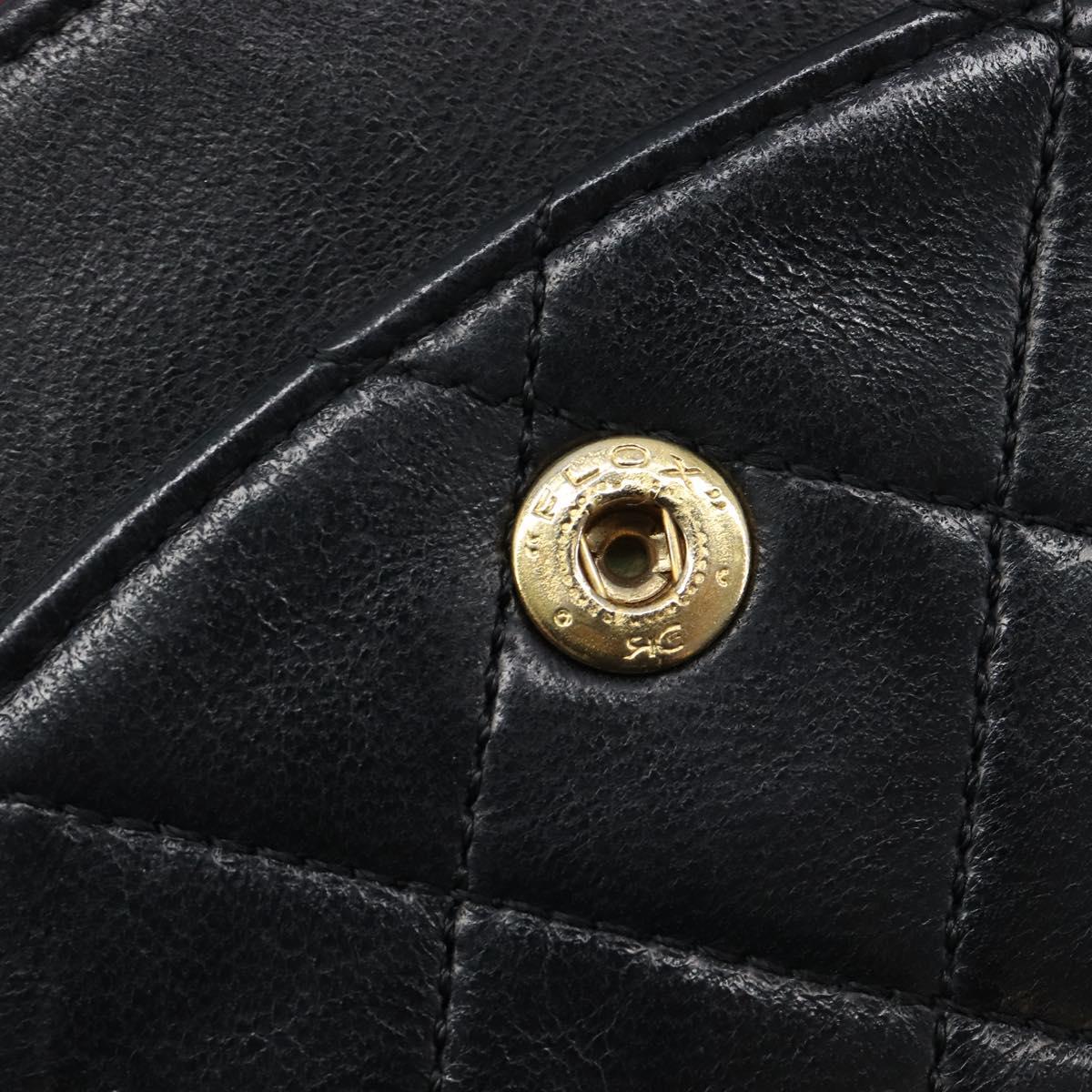 CHANEL Matelasse 25 Double Flap Chain Bag Lamb Skin Black Gold CC Auth 214105SAM