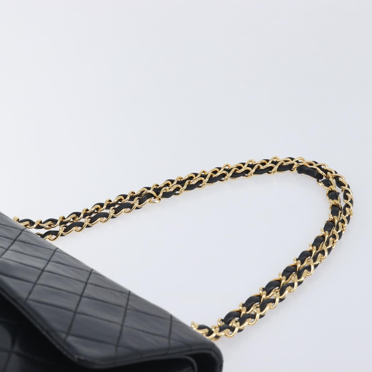 CHANEL Matelasse 25 Double Flap Chain Bag Lamb Skin Black Gold CC Auth 214105SAM