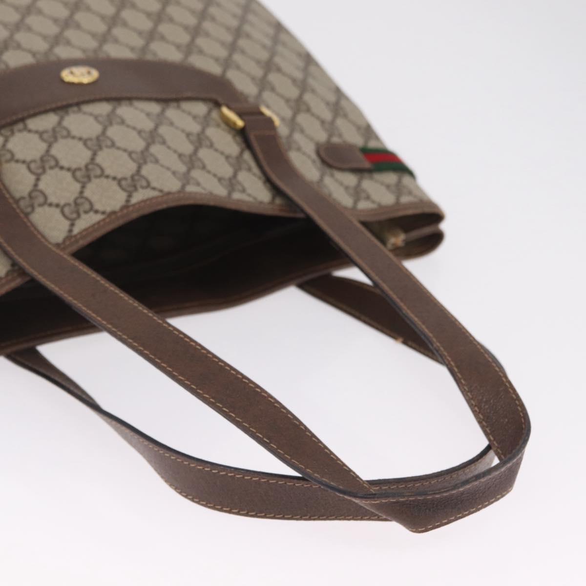 GUCCI GG Supreme Web Sherry Line Tote Bag PVC Beige Gold 39 02 091 Auth 214112A