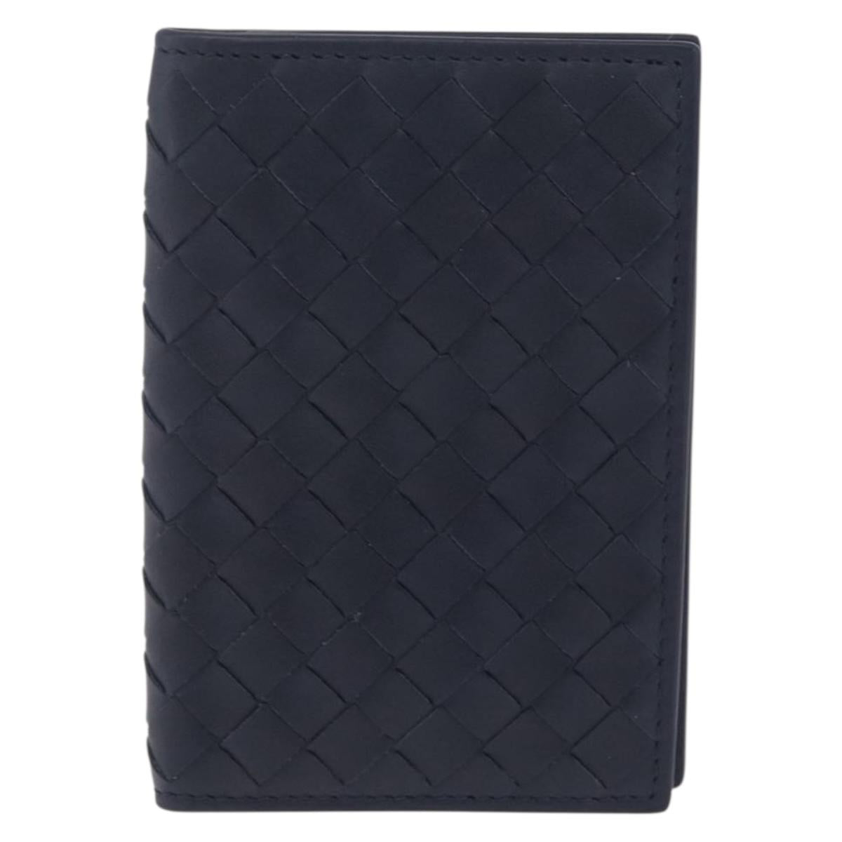 Bottega Veneta INTRECCIATO Card Case Leather Navy Auth 214117M