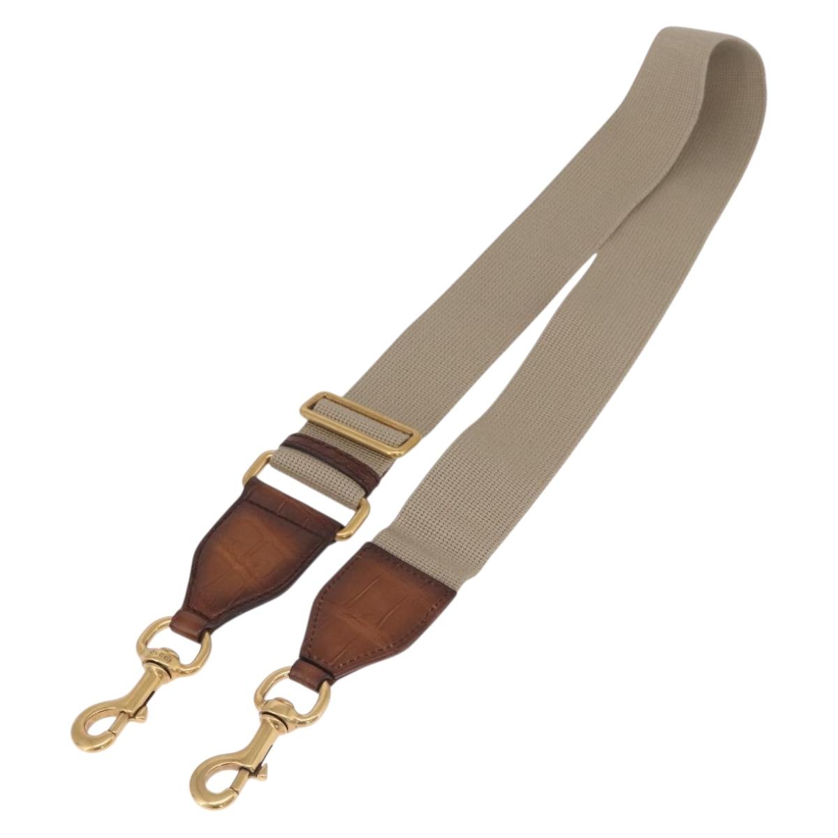 GUCCI Shoulder Strap Canvas Beige Gold Auth 214128