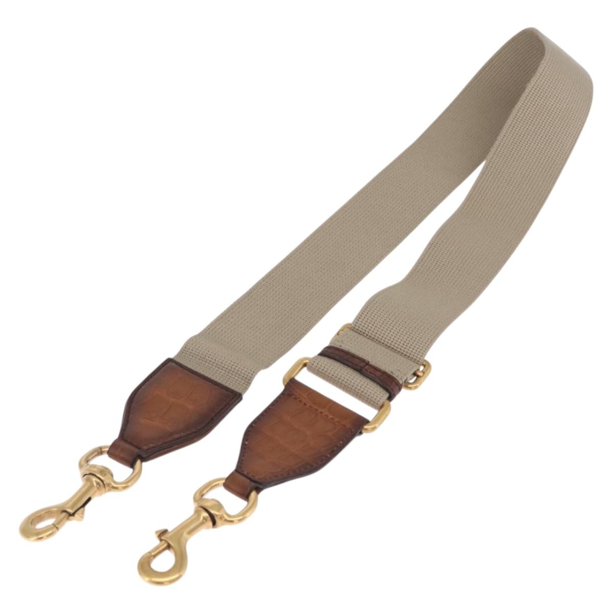 GUCCI Shoulder Strap Canvas Beige Gold Auth 214128