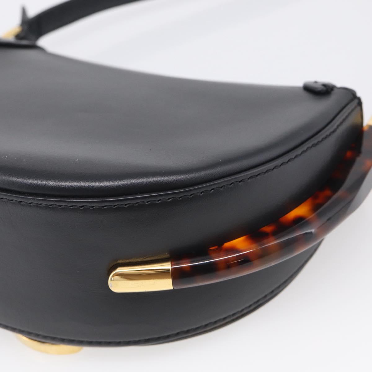 FENDI Moonlight Shoulder Bag Leather Black Gold Auth 214143V