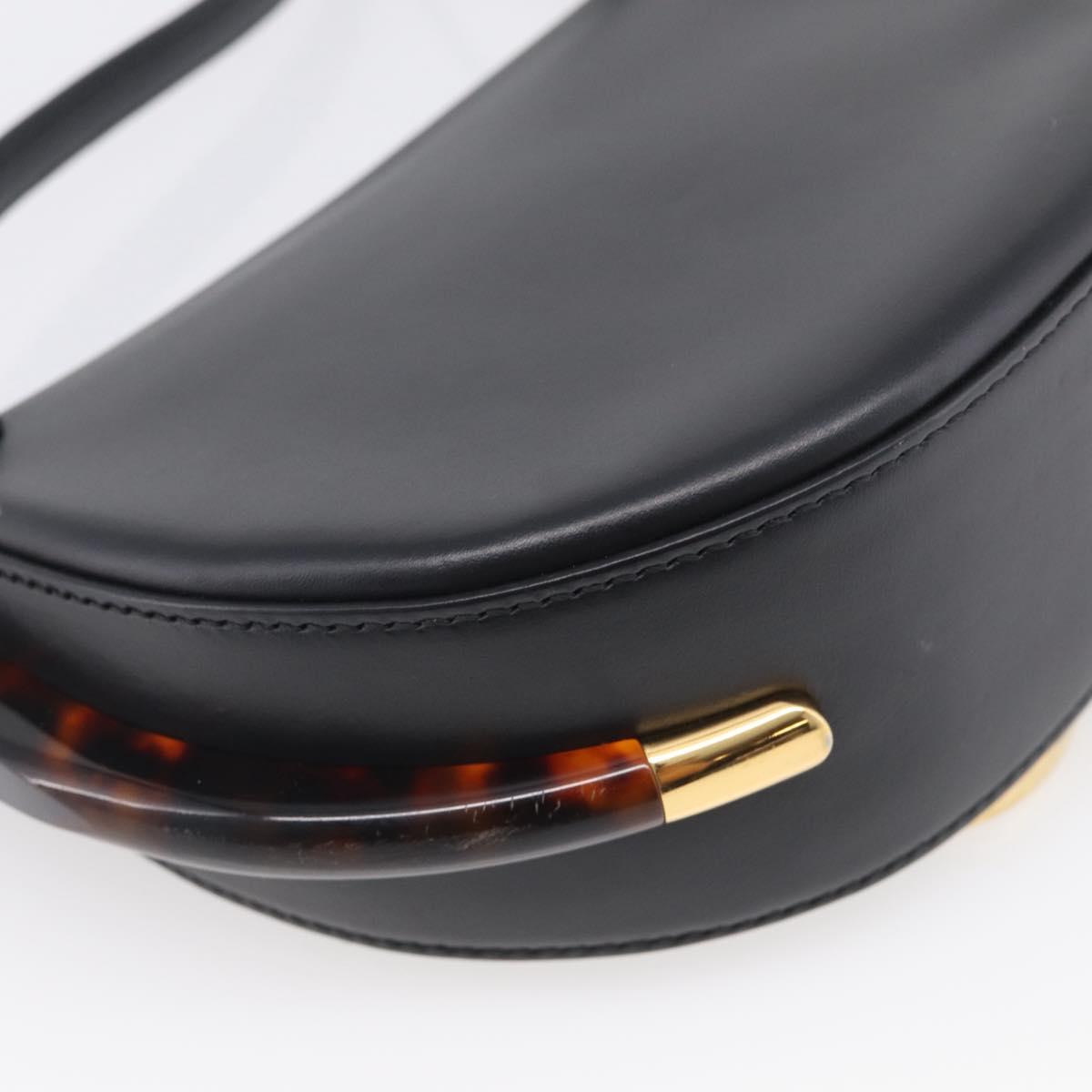 FENDI Moonlight Shoulder Bag Leather Black Gold Auth 214143V