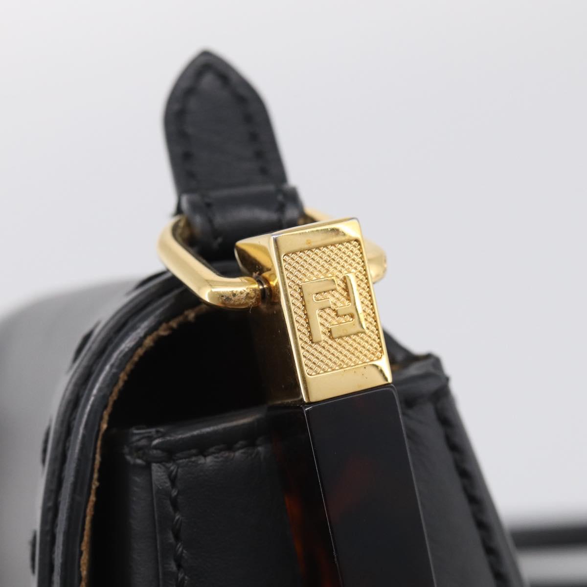 FENDI Moonlight Shoulder Bag Leather Black Gold Auth 214143V