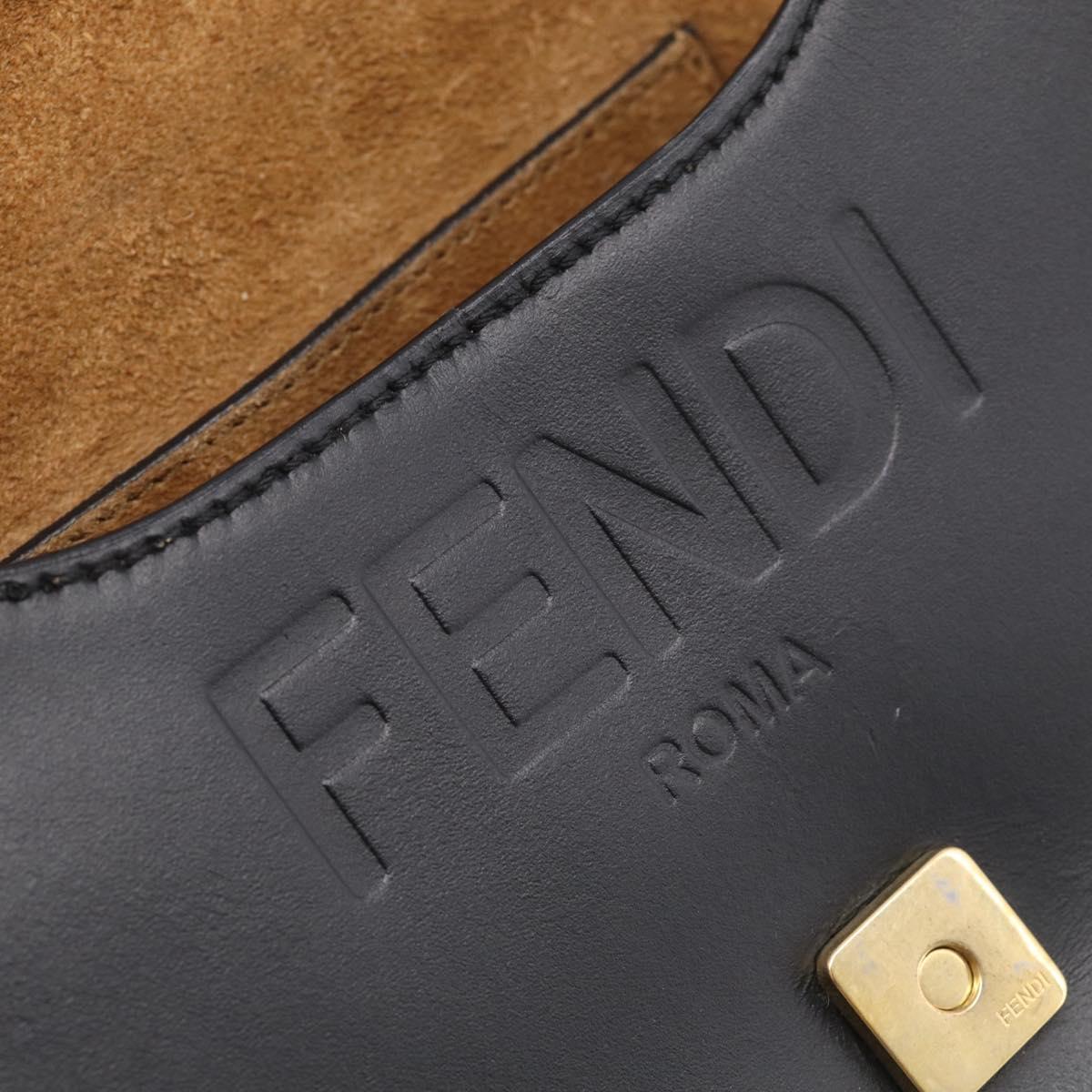 FENDI Moonlight Shoulder Bag Leather Black Gold Auth 214143V