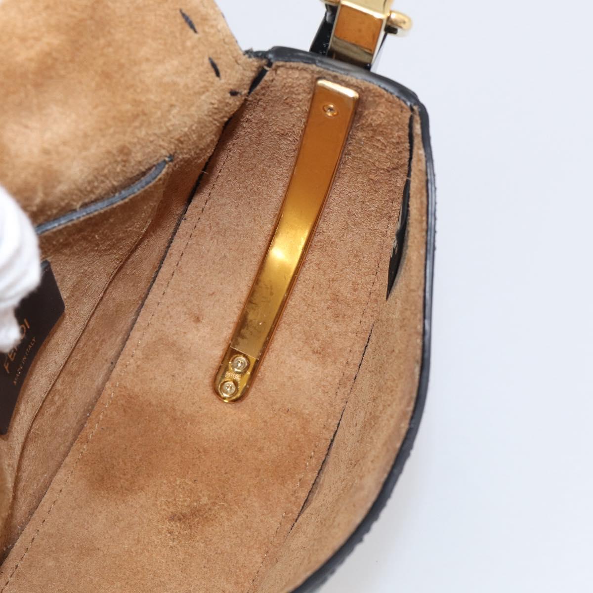 FENDI Moonlight Shoulder Bag Leather Black Gold Auth 214143V