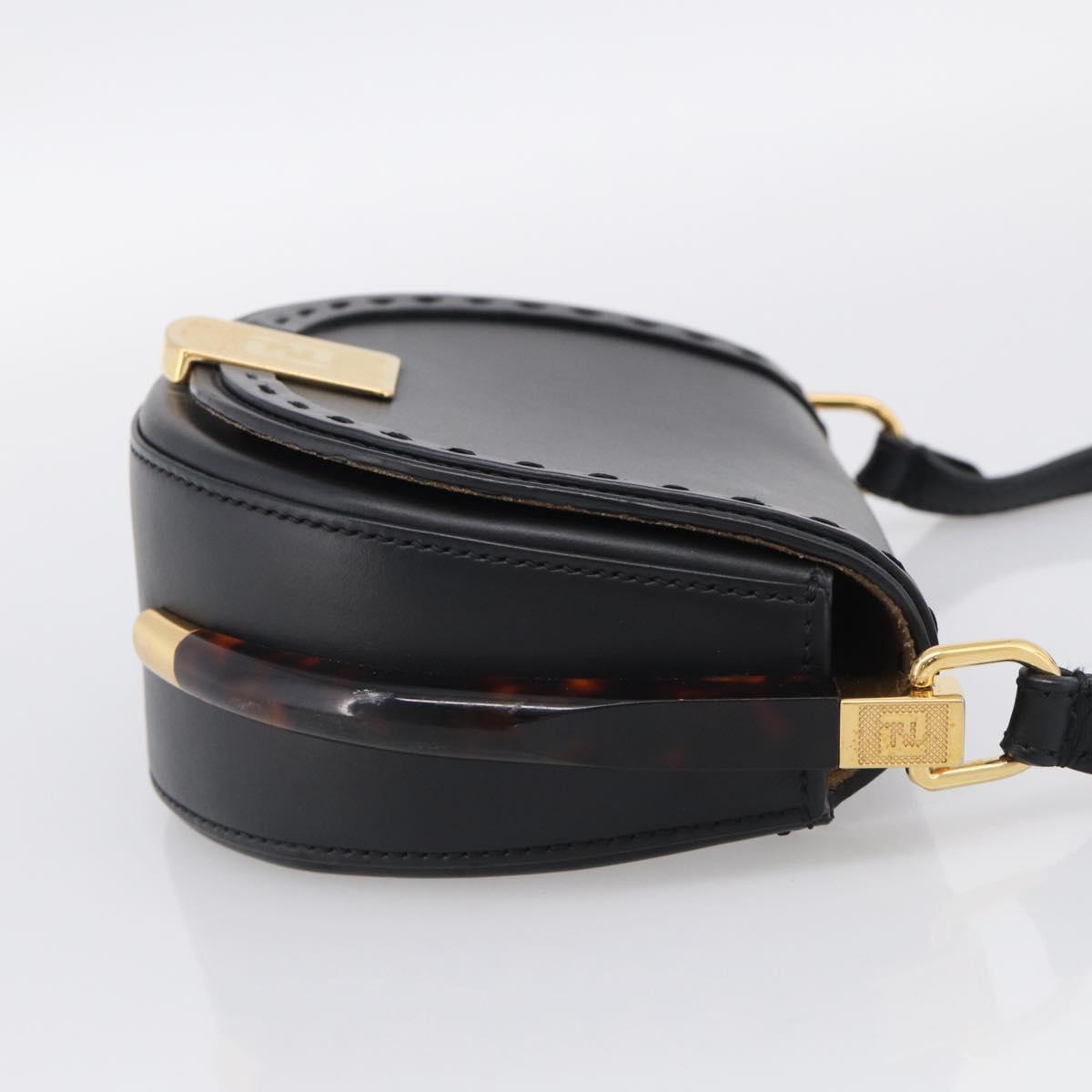 FENDI Moonlight Shoulder Bag Leather Black Gold Auth 214143V