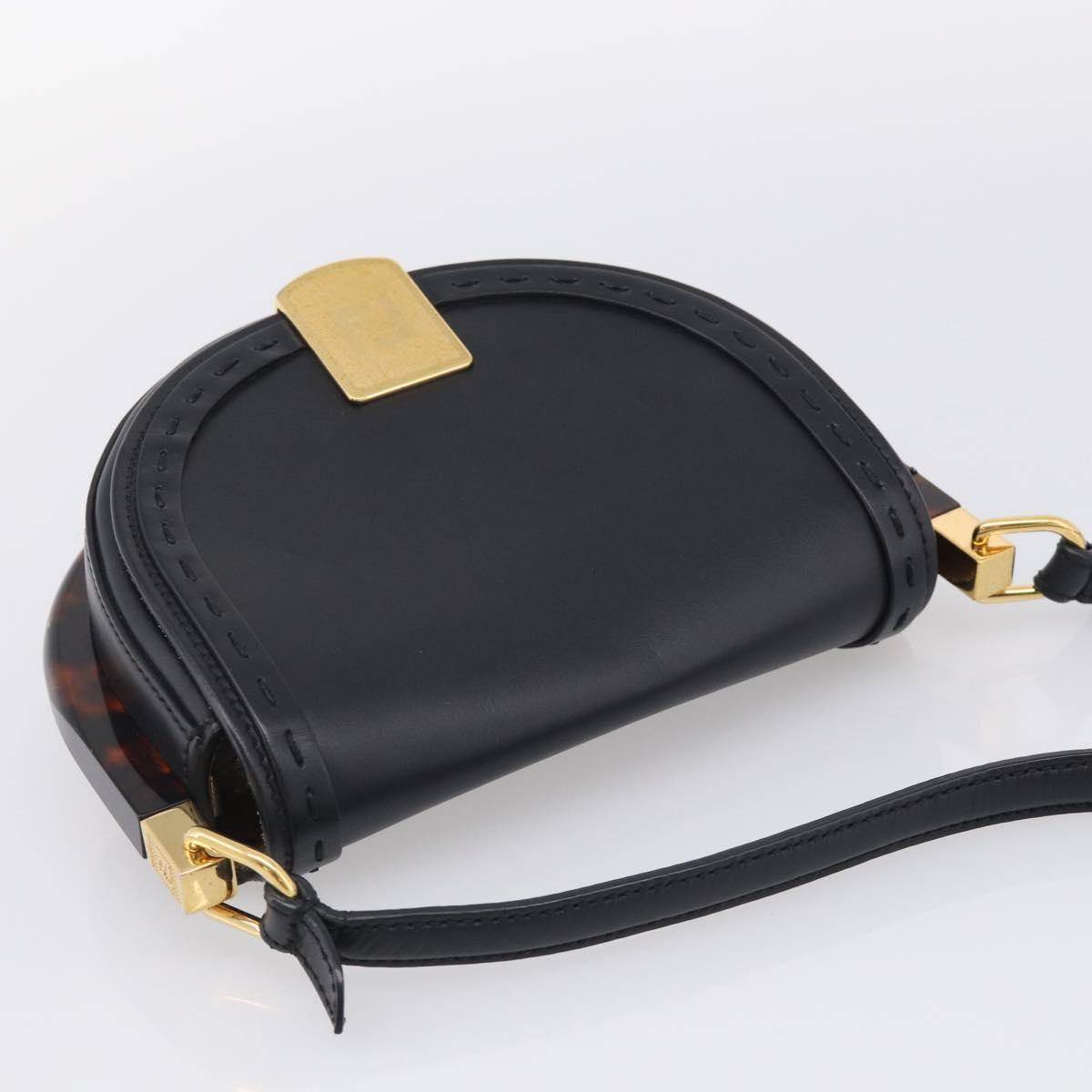 FENDI Moonlight Shoulder Bag Leather Black Gold Auth 214143V