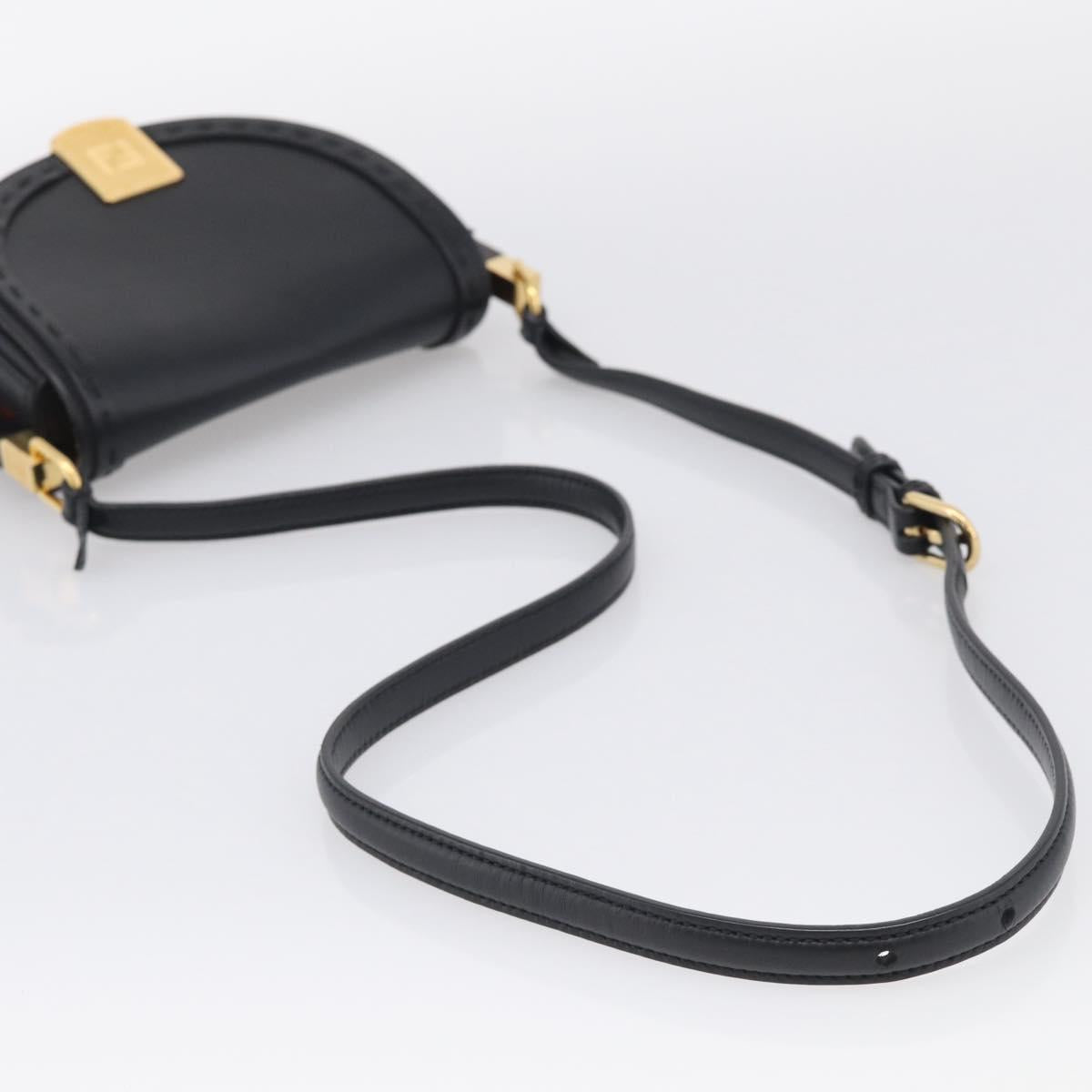FENDI Moonlight Shoulder Bag Leather Black Gold Auth 214143V