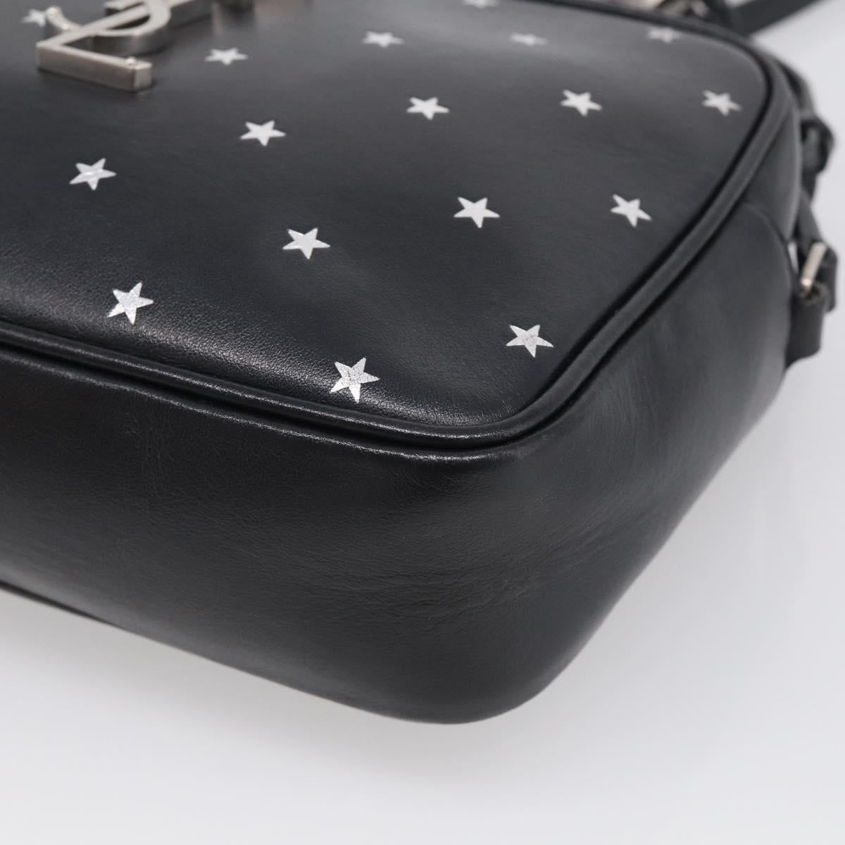 Saint Laurent Roux Shoulder Bag Leather Black Silver Auth 214232V