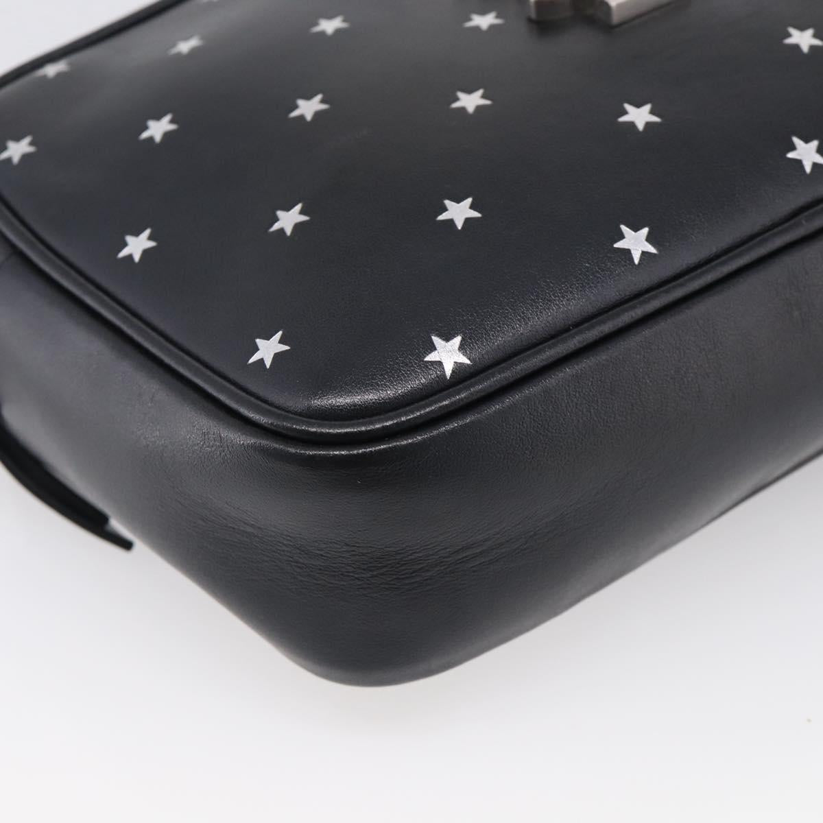 Saint Laurent Roux Shoulder Bag Leather Black Silver Auth 214232V