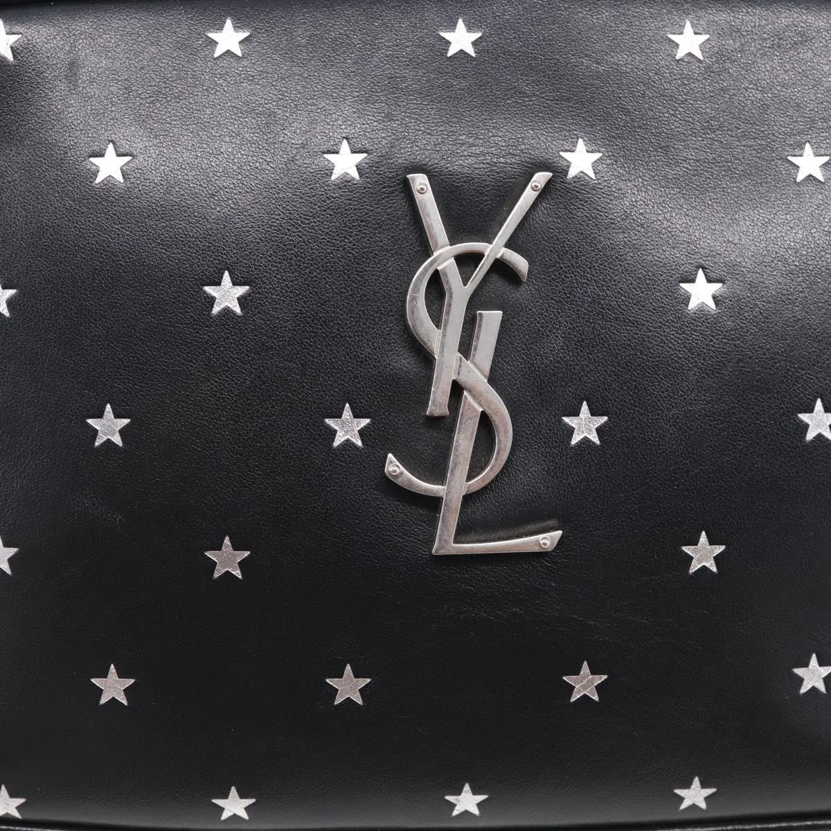 Saint Laurent Roux Shoulder Bag Leather Black Silver Auth 214232V