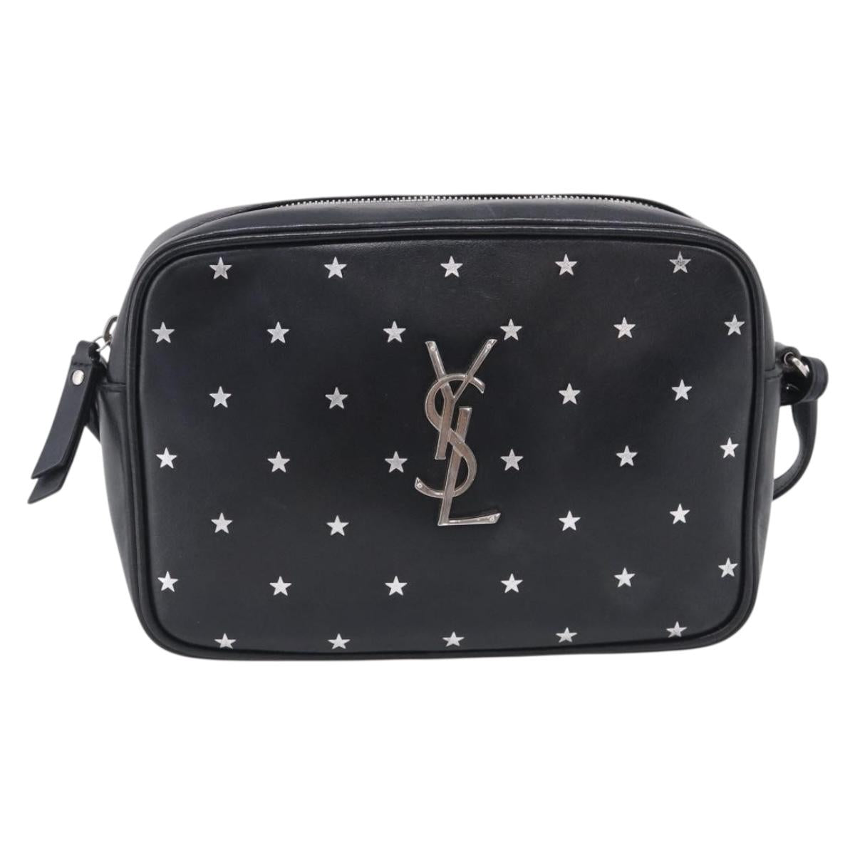 Saint Laurent Roux Shoulder Bag Leather Black Silver Auth 214232V