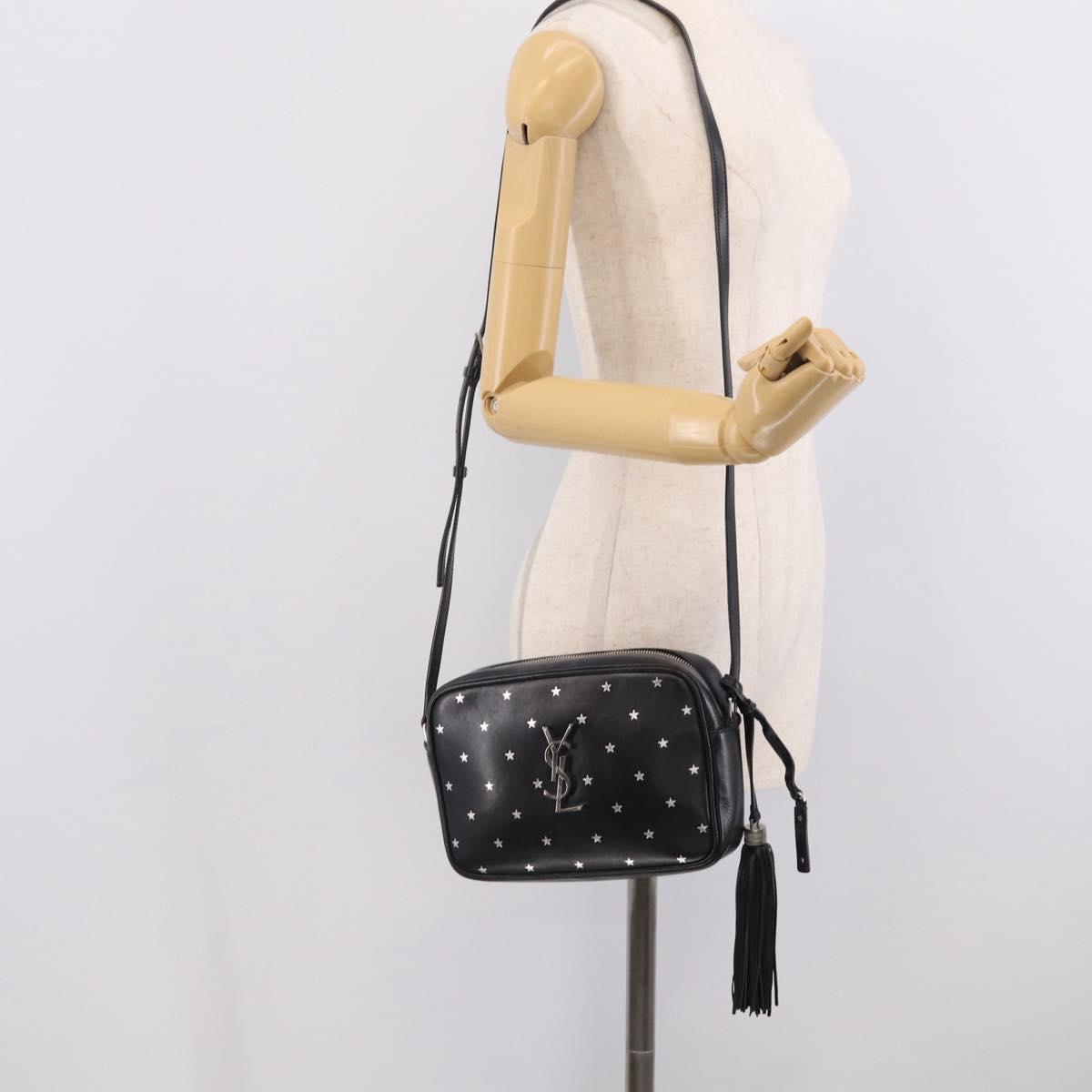 Saint Laurent Roux Shoulder Bag Leather Black Silver Auth 214232V