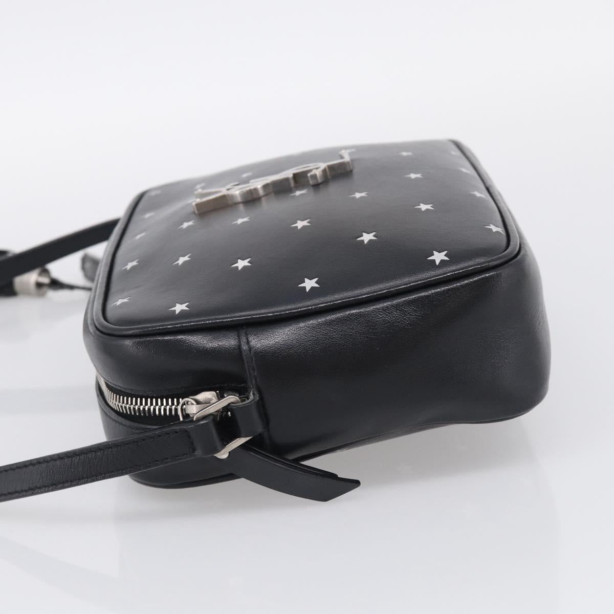 Saint Laurent Roux Shoulder Bag Leather Black Silver Auth 214232V