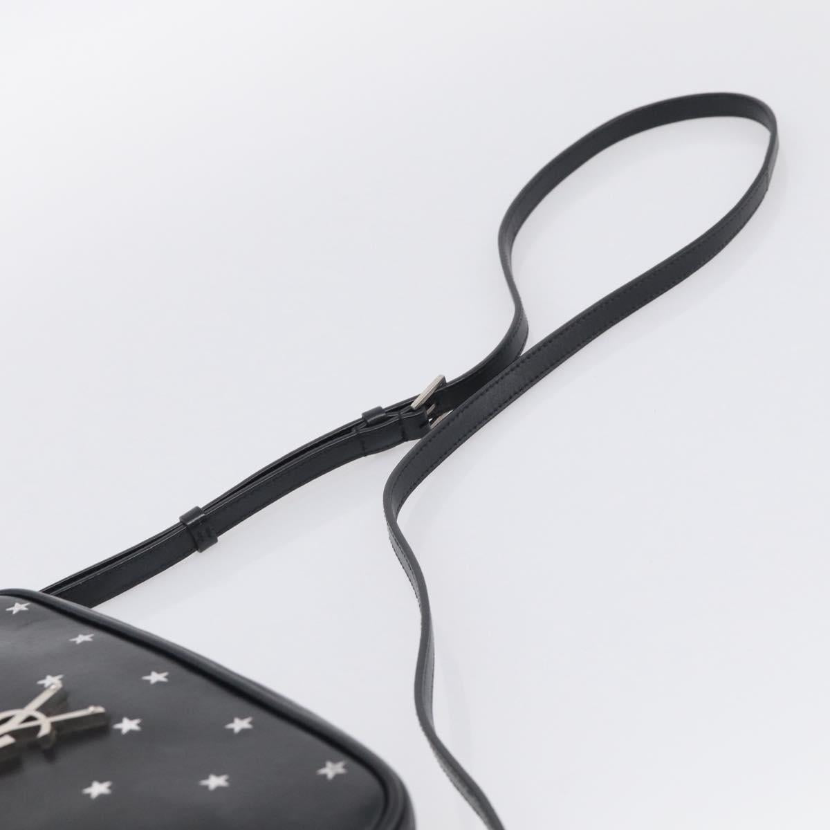 Saint Laurent Roux Shoulder Bag Leather Black Silver Auth 214232V