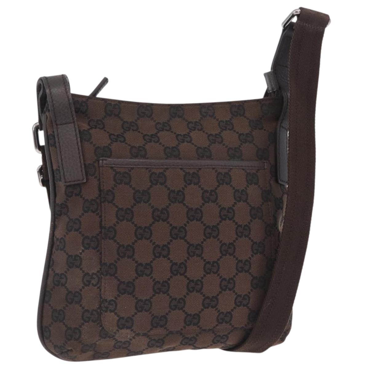 GUCCI GG Canvas Shoulder Bag Outlet Brown Silver Auth 214238V